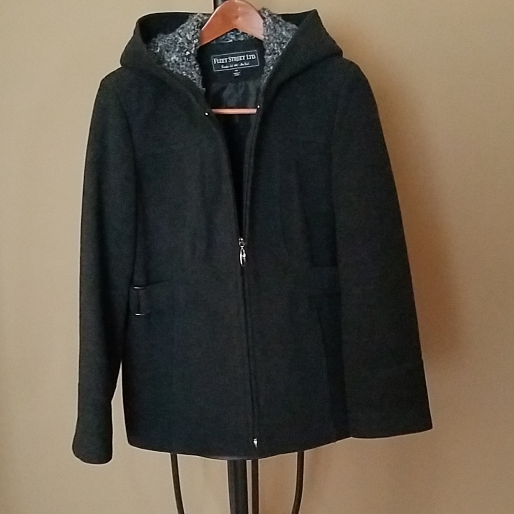 Women's hooded, wool blend coat